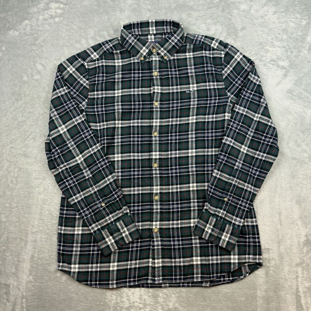 Vineyard Vines Plaid Flannel Shirt Men’s Green Navy Button Down Whale Logo M